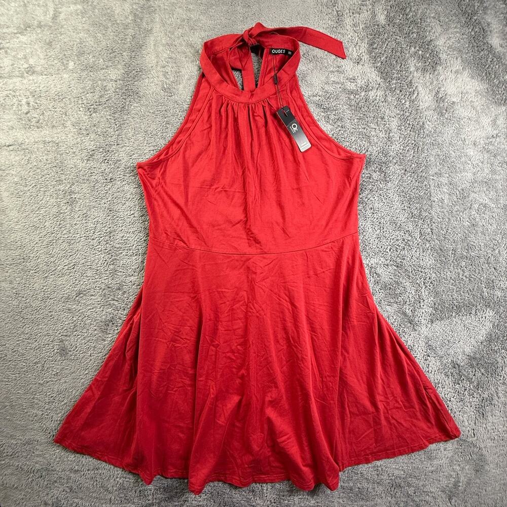 OUGES Womens Red Halter Neck Sleeveless Dress XXL… - image 1